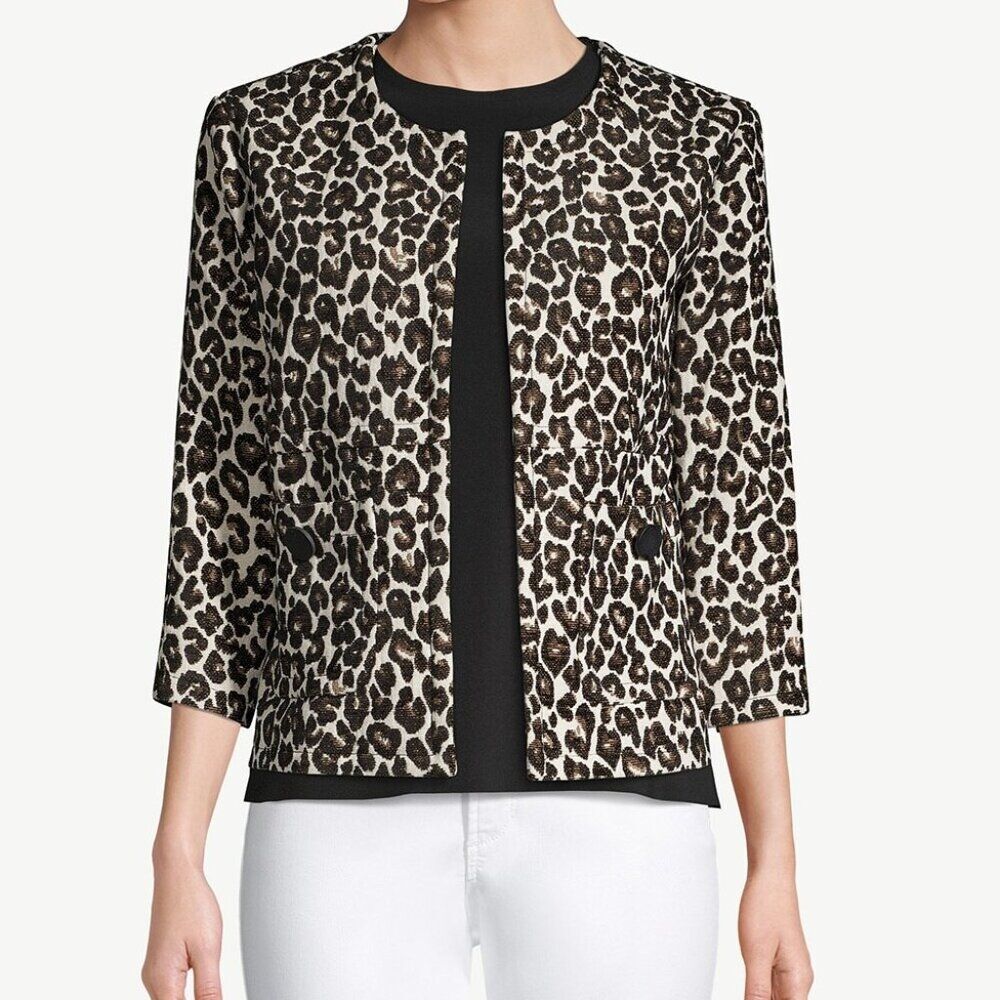 Chico’s  - Tapestry Jacquard leopard/Cheetah Animal Print Open Jacket - size M/8